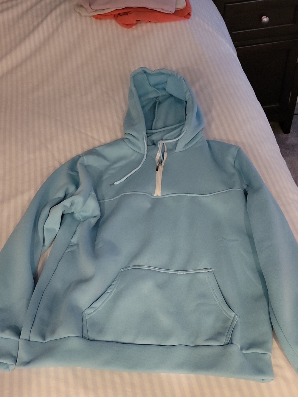 Womens Light Blue Hooded Pullover Sweatshirt Size Large